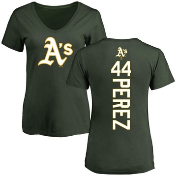 Women's Oakland Athletics Carlos Perez ＃44 Backer Slim Fit T-Shirt - Green