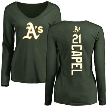 Women's Oakland Athletics Conner Capel ＃21 Backer Slim Fit Long Sleeve T-Shirt - Green