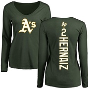 Women's Oakland Athletics Darell Hernaiz ＃2 Backer Slim Fit Long Sleeve T-Shirt - Green