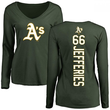 Women's Oakland Athletics Daulton Jefferies ＃66 Backer Slim Fit Long Sleeve T-Shirt - Green