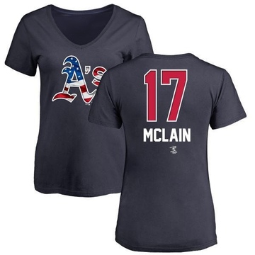 Women's Oakland Athletics Denny Mclain ＃17 Name and Number Banner Wave V-Neck T-Shirt - Navy