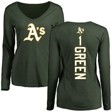 Women's Oakland Athletics Dick Green ＃1 Dick Backer Slim Fit Long Sleeve T-Shirt - Green