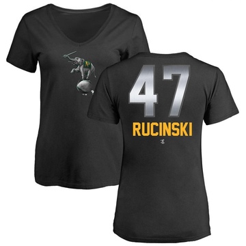 Women's Oakland Athletics Drew Rucinski ＃47 Midnight Mascot V-Neck T-Shirt - Black