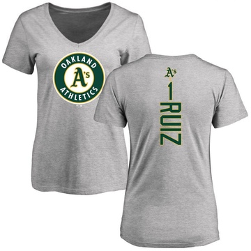 Women's Oakland Athletics Esteury Ruiz ＃1 Backer Slim Fit T-Shirt Ash