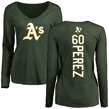 Women's Oakland Athletics Francisco Perez ＃60 Backer Slim Fit Long Sleeve T-Shirt - Green