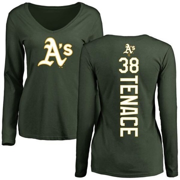 Women's Oakland Athletics Gene Tenace ＃38 Backer Slim Fit Long Sleeve T-Shirt - Green