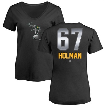 Women's Oakland Athletics Grant Holman ＃67 Midnight Mascot V-Neck T-Shirt - Black