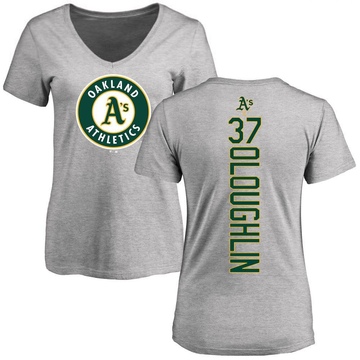 Women's Oakland Athletics Jack O'Loughlin ＃37 Backer Slim Fit T-Shirt Ash