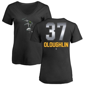 Women's Oakland Athletics Jack O'Loughlin ＃37 Midnight Mascot V-Neck T-Shirt - Black