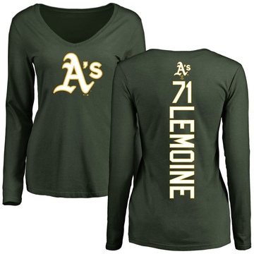 Women's Oakland Athletics Jacob Lemoine ＃71 Backer Slim Fit Long Sleeve T-Shirt - Green