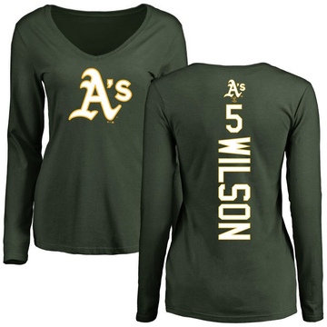 Women's Oakland Athletics Jacob Wilson ＃5 Backer Slim Fit Long Sleeve T-Shirt - Green