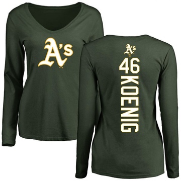 Women's Oakland Athletics Jared Koenig ＃46 Backer Slim Fit Long Sleeve T-Shirt - Green