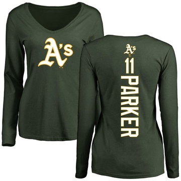 Women's Oakland Athletics Jarrod Parker ＃11 Backer Slim Fit Long Sleeve T-Shirt - Green