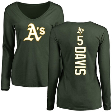 Women's Oakland Athletics J.D. Davis ＃5 Backer Slim Fit Long Sleeve T-Shirt - Green