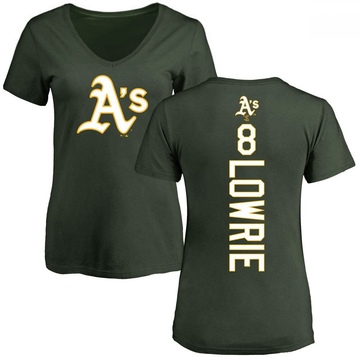 Women's Oakland Athletics Jed Lowrie ＃8 Backer Slim Fit T-Shirt - Green