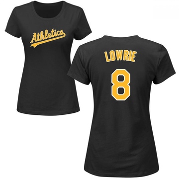 Women's Oakland Athletics Jed Lowrie ＃8 Roster Name & Number T-Shirt - Black