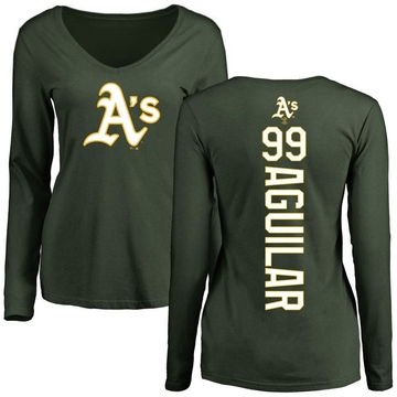 Women's Oakland Athletics Jesus Aguilar ＃99 Backer Slim Fit Long Sleeve T-Shirt - Green