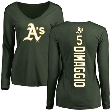 Women's Oakland Athletics Joe Dimaggio ＃5 Backer Slim Fit Long Sleeve T-Shirt - Green