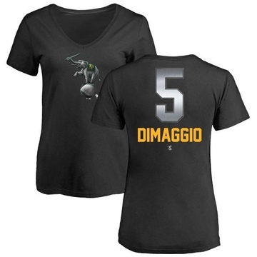 Women's Oakland Athletics Joe Dimaggio ＃5 Midnight Mascot V-Neck T-Shirt - Black