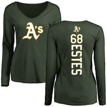 Women's Oakland Athletics Joey Estes ＃68 Backer Slim Fit Long Sleeve T-Shirt - Green