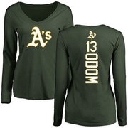 Women's Oakland Athletics John Odom ＃13 Backer Slim Fit Long Sleeve T-Shirt - Green