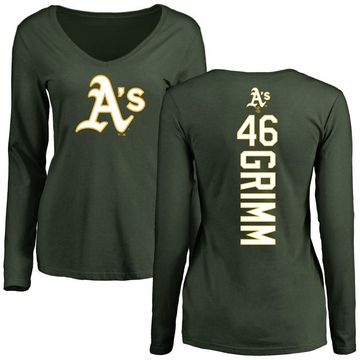 Women's Oakland Athletics Justin Grimm ＃46 Backer Slim Fit Long Sleeve T-Shirt - Green