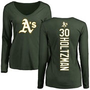 Women's Oakland Athletics Ken Holtzman ＃30 Backer Slim Fit Long Sleeve T-Shirt - Green