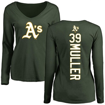 Women's Oakland Athletics Kyle Muller ＃39 Backer Slim Fit Long Sleeve T-Shirt - Green