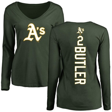 Women's Oakland Athletics Lawrence Butler ＃2 Backer Slim Fit Long Sleeve T-Shirt - Green