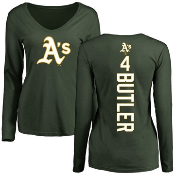 Women's Oakland Athletics Lawrence Butler ＃4 Backer Slim Fit Long Sleeve T-Shirt - Green