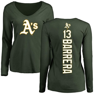 Women's Oakland Athletics Luis Barrera ＃13 Backer Slim Fit Long Sleeve T-Shirt - Green