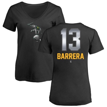 Women's Oakland Athletics Luis Barrera ＃13 Midnight Mascot V-Neck T-Shirt - Black