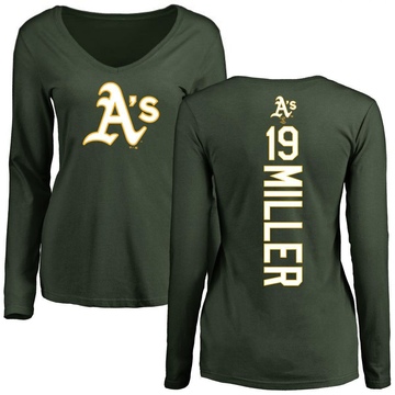 Women's Oakland Athletics Mason Miller ＃19 Backer Slim Fit Long Sleeve T-Shirt - Green