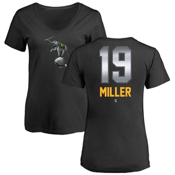 Women's Oakland Athletics Mason Miller ＃19 Midnight Mascot V-Neck T-Shirt - Black