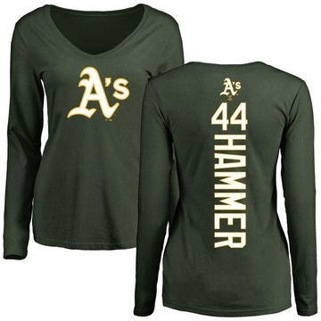 Women's Oakland Athletics Mc Hammer ＃44 Backer Slim Fit Long Sleeve T-Shirt - Green