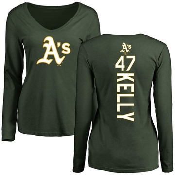 Women's Oakland Athletics Michael Kelly ＃47 Backer Slim Fit Long Sleeve T-Shirt - Green