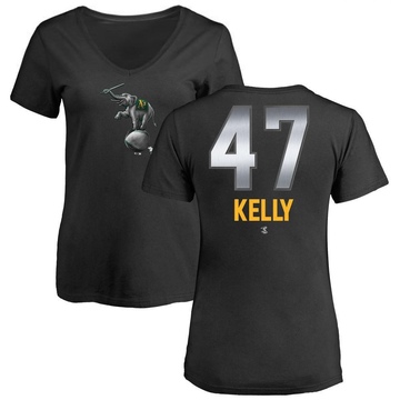 Women's Oakland Athletics Michael Kelly ＃47 Midnight Mascot V-Neck T-Shirt - Black