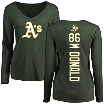 Women's Oakland Athletics Mickey McDonald ＃86 Backer Slim Fit Long Sleeve T-Shirt - Green