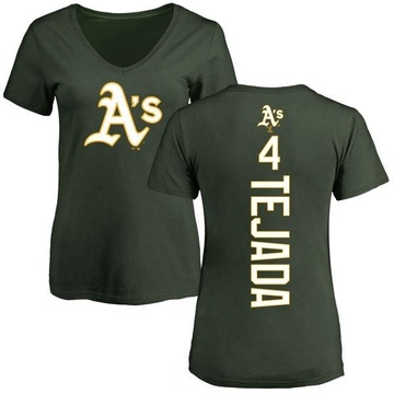 Women's Oakland Athletics Miguel Tejada ＃4 Backer Slim Fit T-Shirt - Green