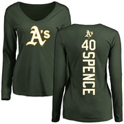 Women's Oakland Athletics Mitch Spence ＃40 Backer Slim Fit Long Sleeve T-Shirt - Green