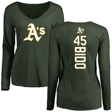 Women's Oakland Athletics Osvaldo Bido ＃45 Backer Slim Fit Long Sleeve T-Shirt - Green