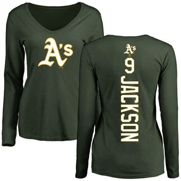 Women's Oakland Athletics Reggie Jackson ＃9 Backer Slim Fit Long Sleeve T-Shirt - Green