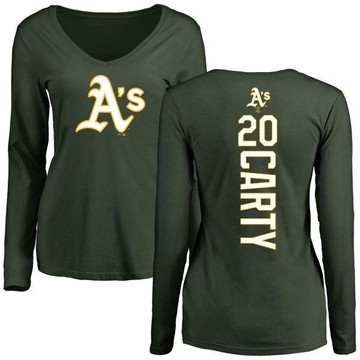 Women's Oakland Athletics Rico Carty ＃20 Backer Slim Fit Long Sleeve T-Shirt - Green