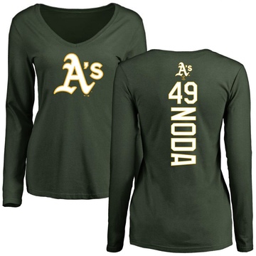 Women's Oakland Athletics Ryan Noda ＃49 Backer Slim Fit Long Sleeve T-Shirt - Green