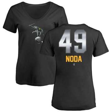 Women's Oakland Athletics Ryan Noda ＃49 Midnight Mascot V-Neck T-Shirt - Black