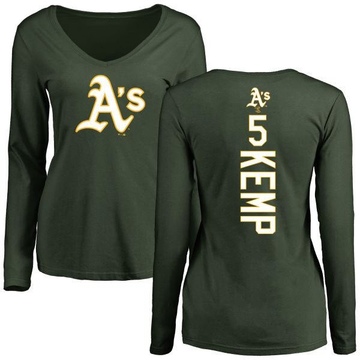 Women's Oakland Athletics Tony Kemp ＃5 Backer Slim Fit Long Sleeve T-Shirt - Green