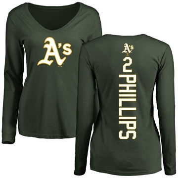 Women's Oakland Athletics Tony Phillips ＃2 Backer Slim Fit Long Sleeve T-Shirt - Green