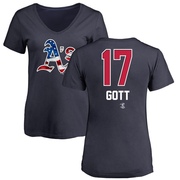 Women's Oakland Athletics Trevor Gott ＃17 Name and Number Banner Wave V-Neck T-Shirt - Navy