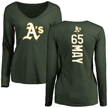 Women's Oakland Athletics Trevor May ＃65 Backer Slim Fit Long Sleeve T-Shirt - Green