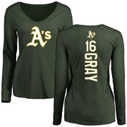 Women's Oakland Athletics Tristan Gray ＃16 Backer Slim Fit Long Sleeve T-Shirt - Green